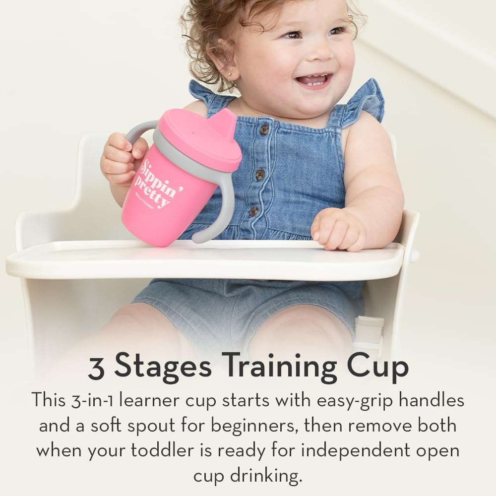 Sippy Cup by Bella Tunno, Silicone Training Cup with Transition Handles for Infants, Toddlers & Kids, Babies 6-12 Months & Toddlers 1-3 Years, Boys & Girls, Sip Sip Hooray, 8 oz