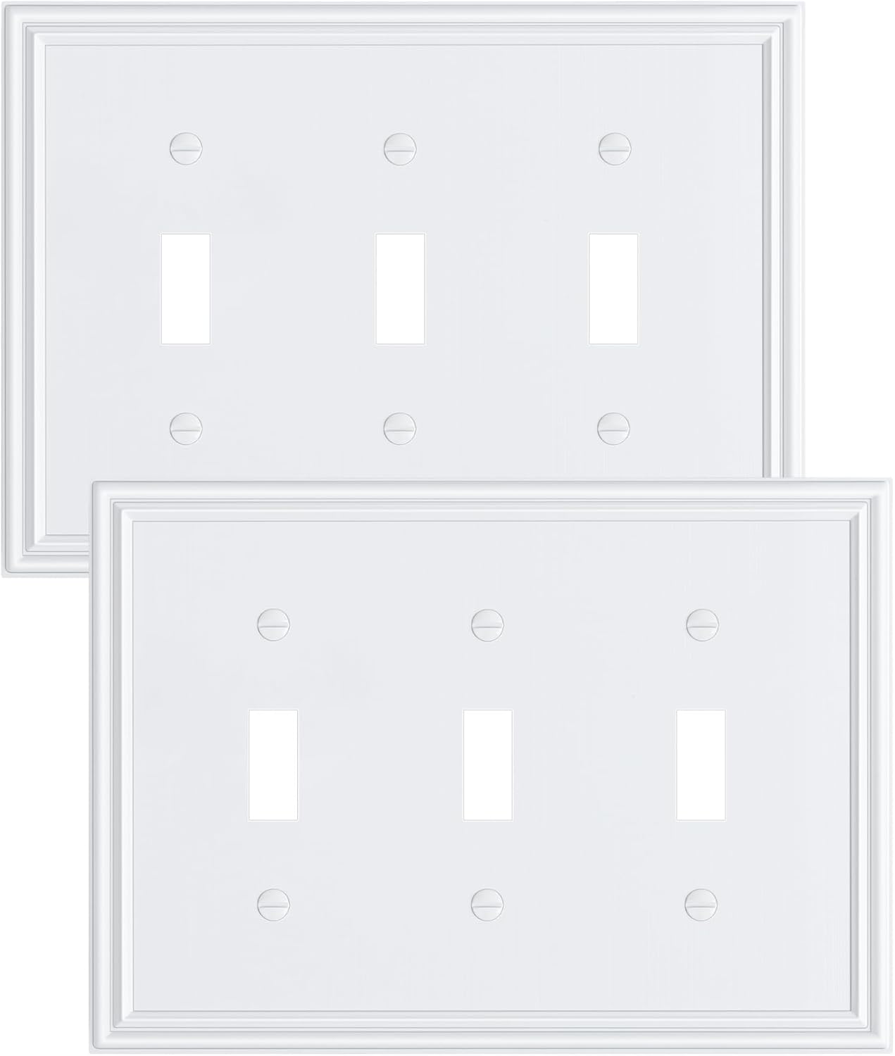 2-Pack Triple Toggle Light Switch Cover Plate, Durable Solid Zinc Alloy Decorative Switch Plate Covers, Pure White 3 Gang Wall Plate, Corrosion Resistant