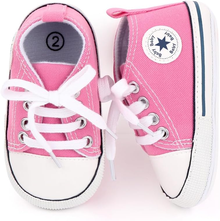 Unisex Baby Girls Boys Canvas High-top Shoes, Newborn Infant Anti-Slip Soft Sole Frist Walking Breathable Sneakers