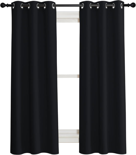 NICETOWN Complete 100% Blackout Curtain Set, Black, 37" W by 40" L, Double Panels, Thermal Insulated & Energy Efficiency Window Draperies with Black Liner, Noise Reducing Short Curtains for Kids Room
