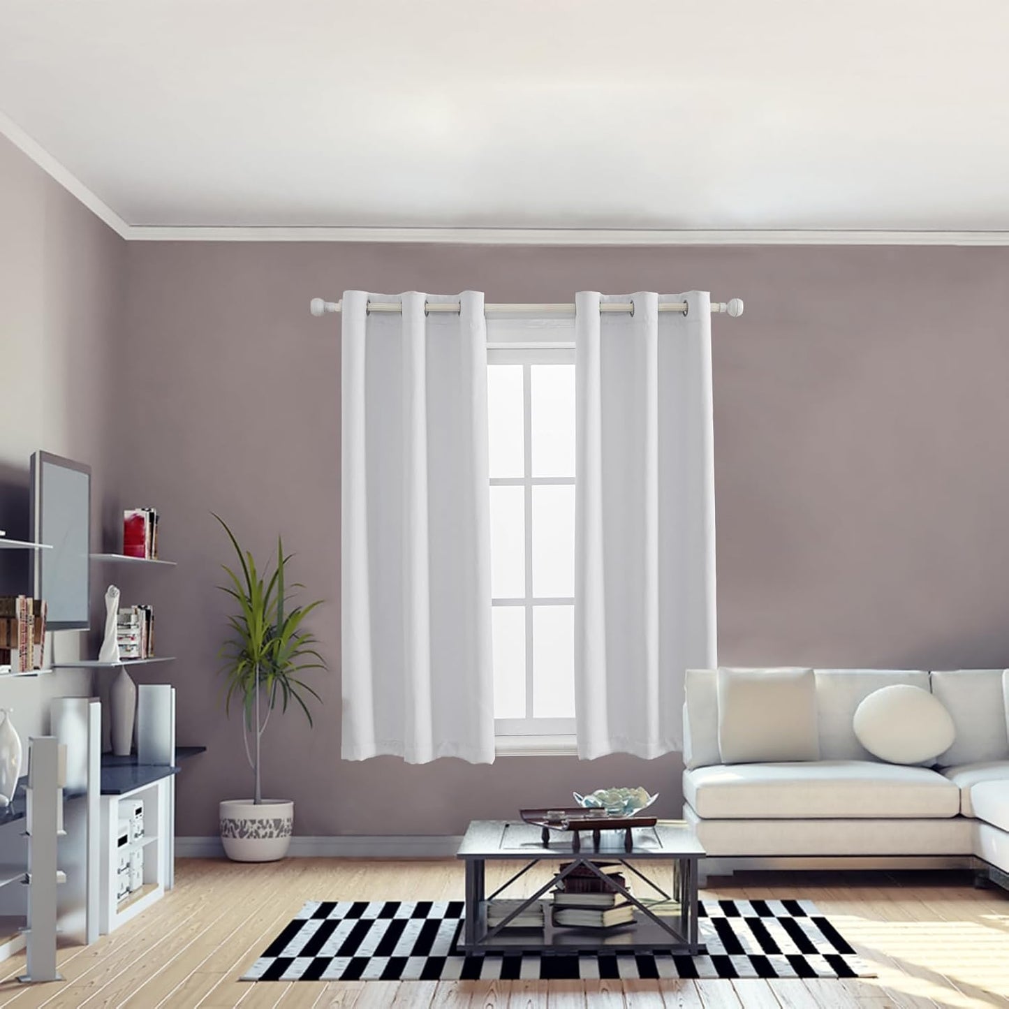 Anytime 100% Blackout Curtain Set, Thermal Insulated & Energy Efficiency Window Draperies for Guest Room, Full Shading Panels for Shift Worker and Light Sleepers（Greyish White, 2 Panels, 42W x 54L）