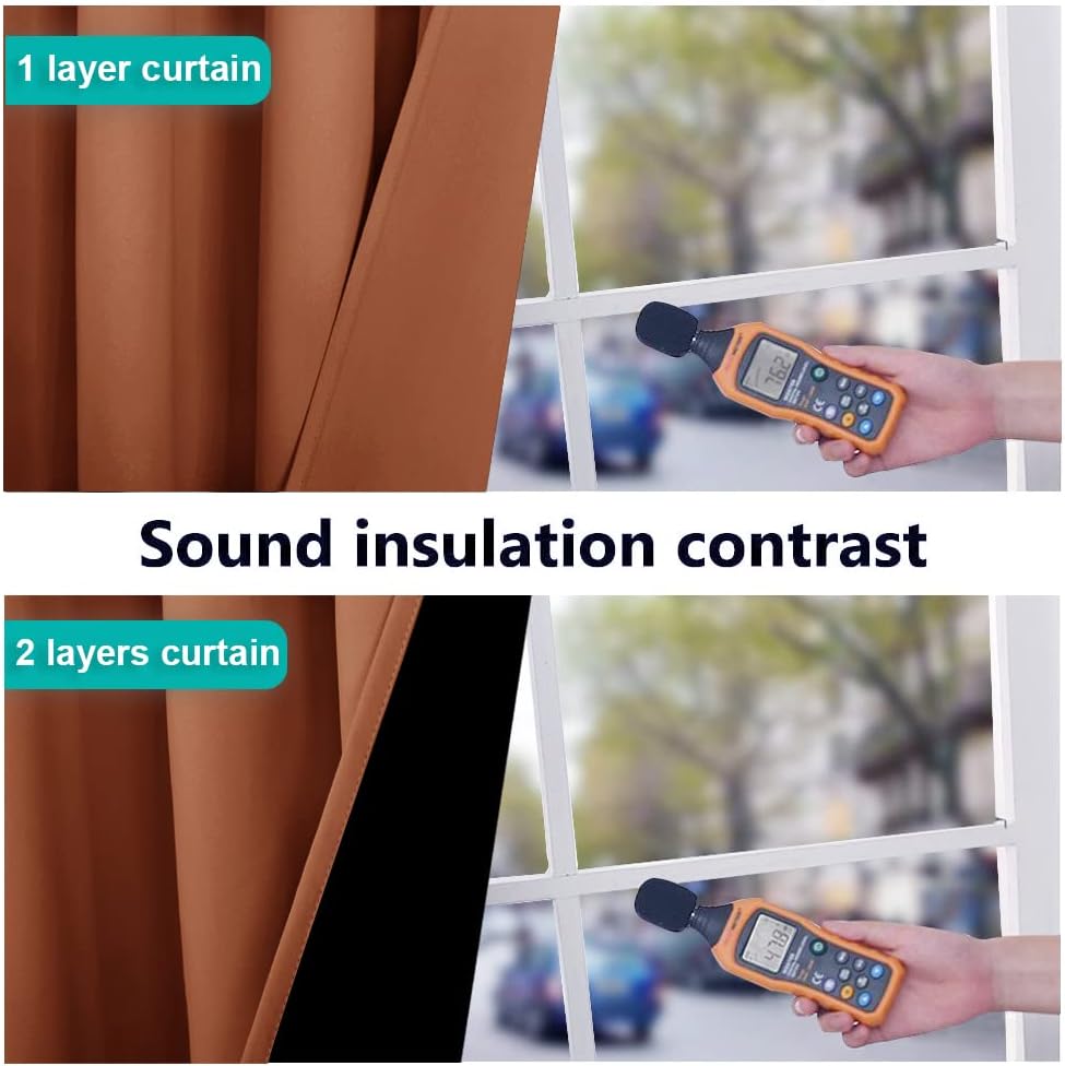 NICETOWN Burnt Orange 100% Blackout Curtains for Windows, Super Heavy-Duty Black Lined Total Darkness Drapes for Bedroom, Privacy Assured Window Treatment for Patio (2 PCs, 52 inches W x 108 inches L)