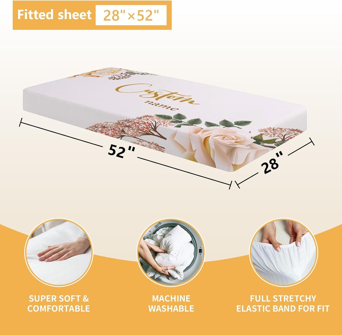 Personalized Baby Crib Bedding Set, 5 Pcs Custom Name Nursery Bedding Set, Yellow Flower Baby Bedding Set for Girl Boy, Double Layer Baby Crib Sets, Customized Gifts for Toddlers Kids Infants