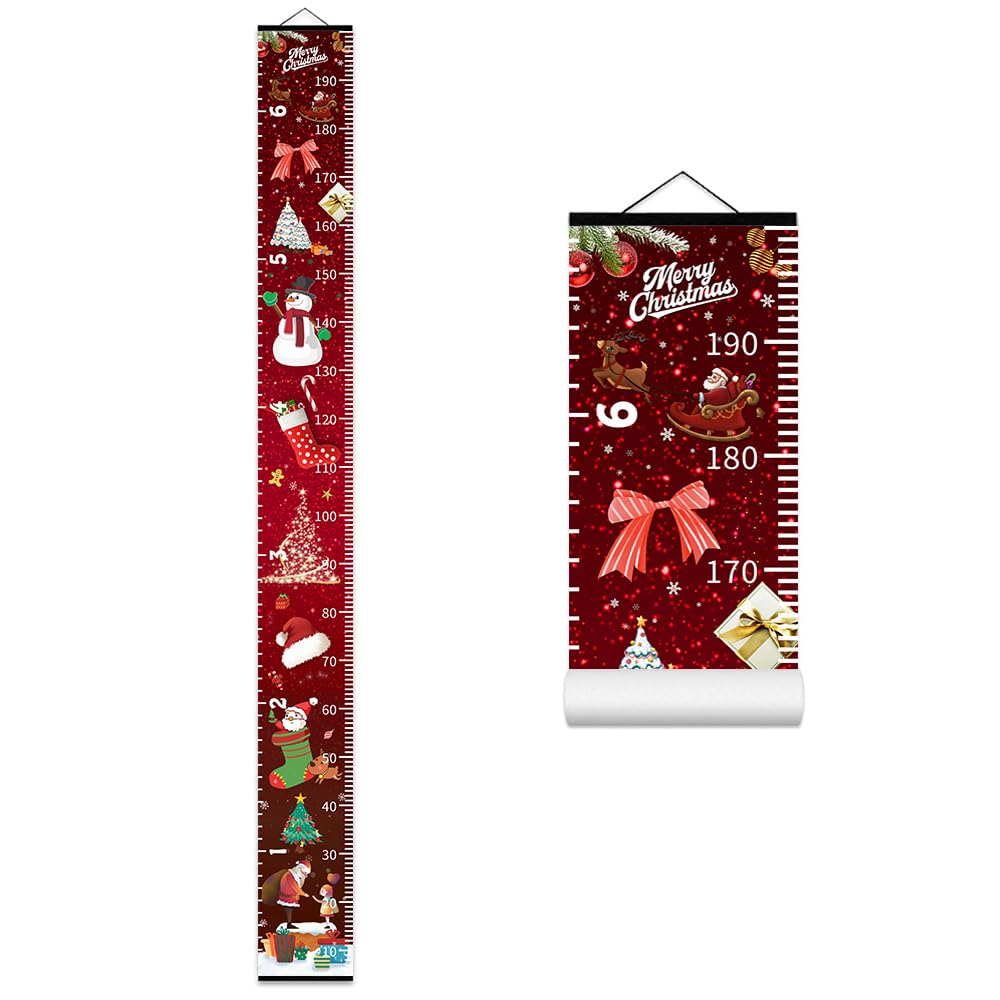 Christmas Baby Growth Chart for Wall, Height Chart for Kids, Xmas Kids Nursery Decor, Hanging Ruler Wall Decor, Kids Room Decor, Holiday Gifts for Boys Girls Toddlers - 76.7 x 7.9in with Black Wood