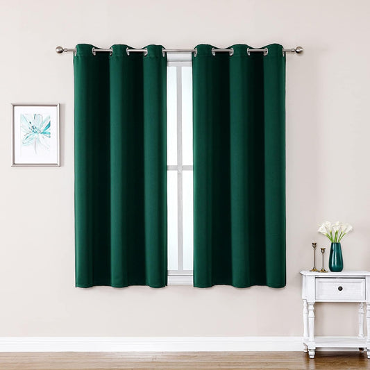 ChrisDowa Blackout Curtains 48 inches Long for Bedroom - 2 Panels Set Grommet Thermal Insulated Room Darkening Curtains for Living Room (Forest Green, 42 x 48 Inch)