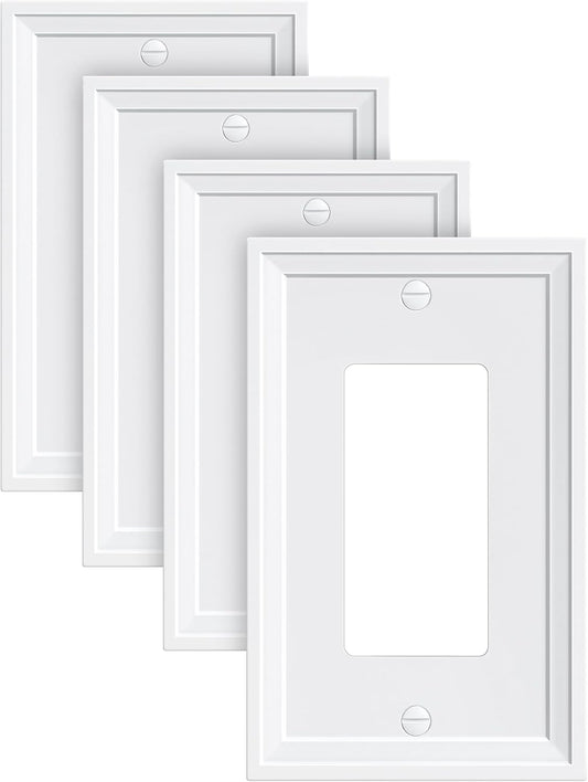 4-Pack Decorator Outlet Cover Plate, White Decorative Switch Plates and Outlet Covers, Natural Bamboo Fiber Wall Plates for Electrical Outlets, Receptacle, GFCI Outlet, Dimmer Switch