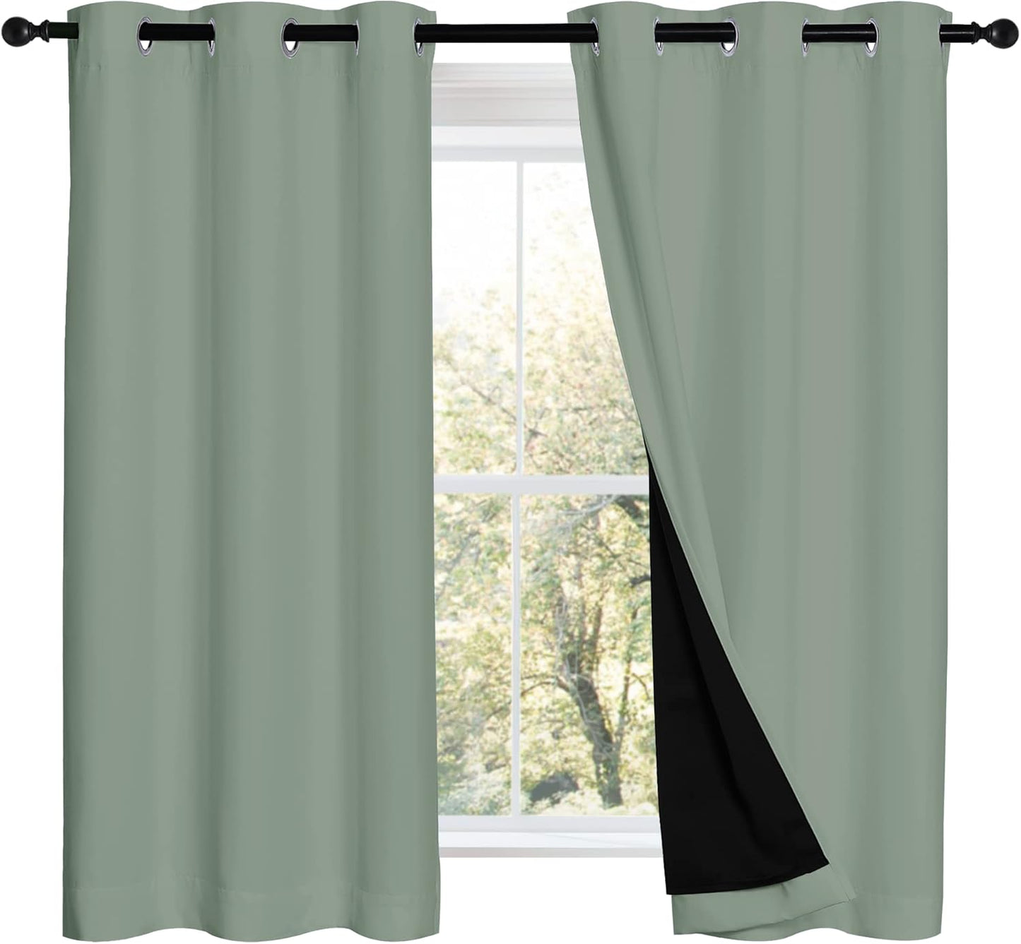 NICETOWN 100% Blackout Curtains 54 inches Long, Double-Deck Completely Blackout Window Treatment Thermal Insulated Lined Drapes for Small Window (Greyish Green, 1 Pair, 42 inches Width Each Panel)