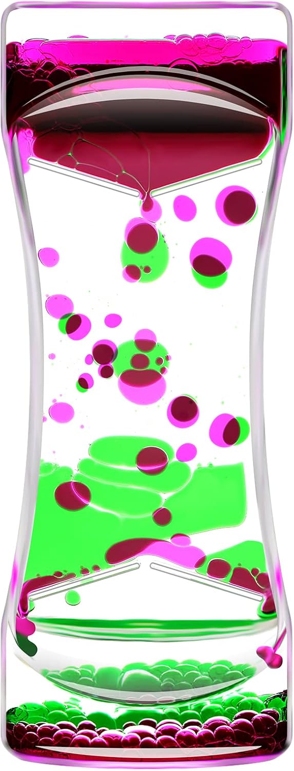 Liquid Motion Bubbler Timer Set of 1 for Office and Home Ornament, Fidget Sensory Toys for Autism, Anxiety, Stress Relief Activity, Bubble Drop Oil Water Hourglass with Gift Box Pink & Green