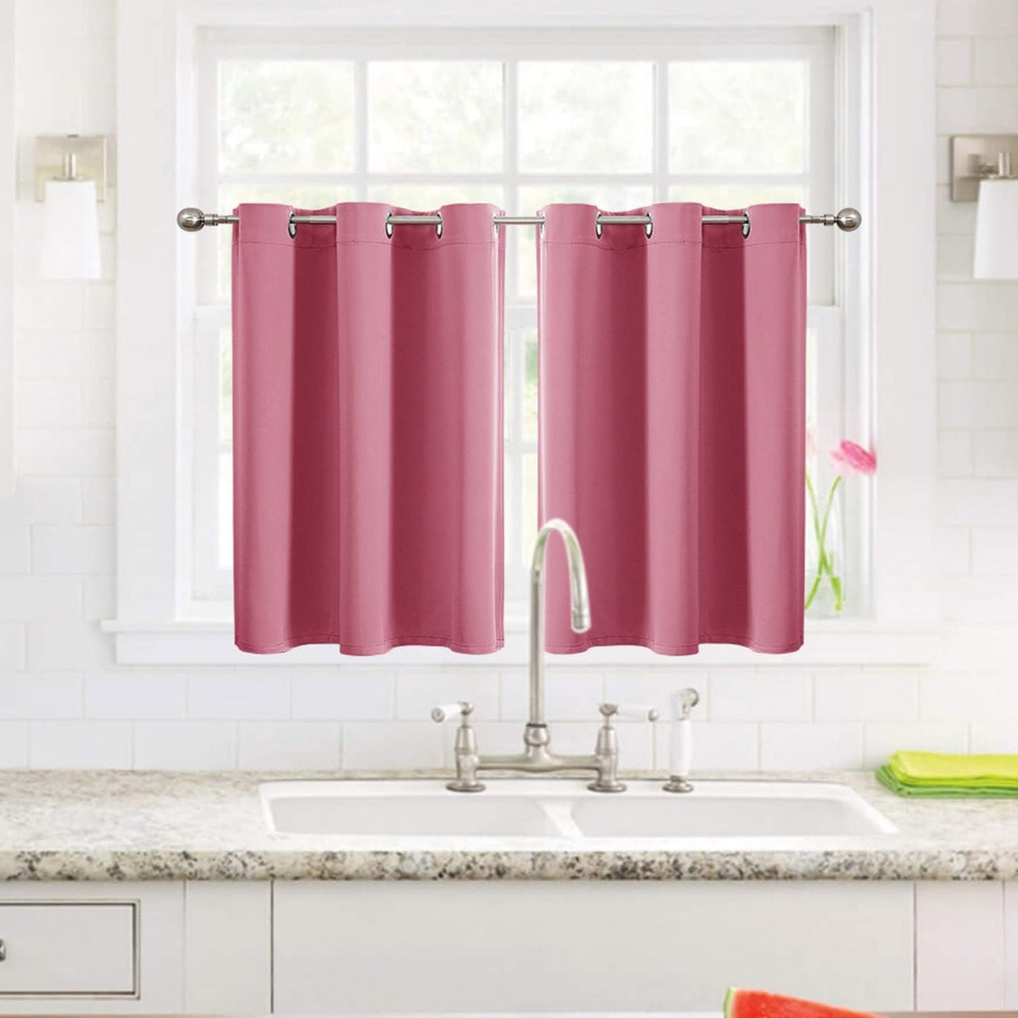 ChrisDowa Small Window Curtains for Kitchen and Bedroom - Grommet Short Thermal Insulated Room Darkening Curtains (2 Panels, Pink, 52 x 36 Inch)