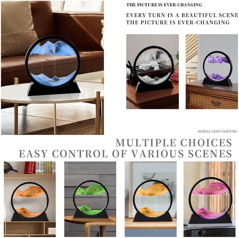 Moving Sand Art Picture 3D Deep Sea Sandscapes Sand Art Liquid Motion Bubbler Timer for Adult Kid Desktop Art Toys for Home Decor and Office(Round+Green+10In)