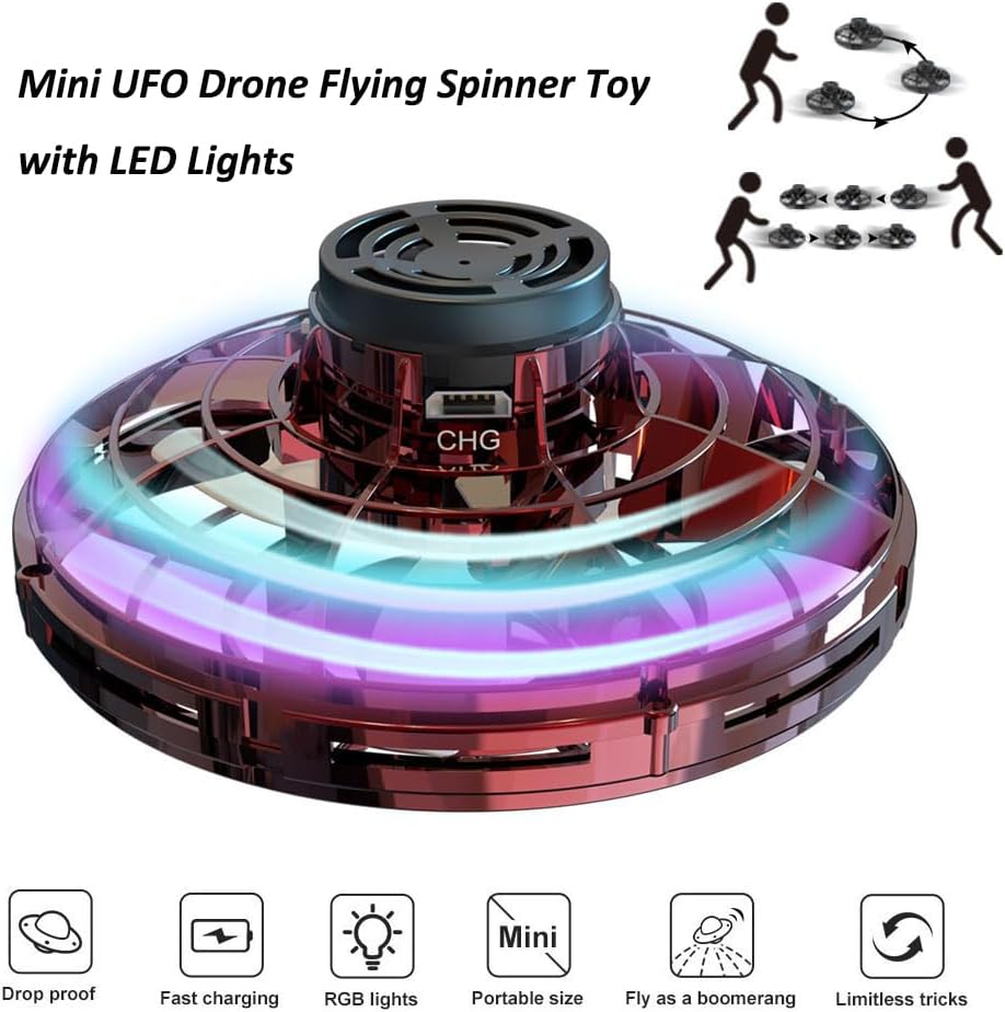GoolRC Flying Spinner Mini UFO Drone Flying Fidget Spinner Hover UFO Boomerang Toy Hand Controlled Mini Drone Spinning Flying Toy for 8+ Year Old Kids Adults Indoor Outdoor Flying Toy