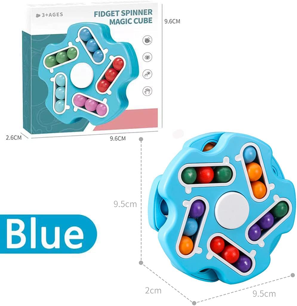 Fidget Toy Rotating Magic Bean Cube Spinner,Stress Relief Gifts Fidget Puzzles for Adults Kids,Anxiety Relief Learning & Education Toys,Double Flip Handheld Puzzle Cube Toys(Blue)