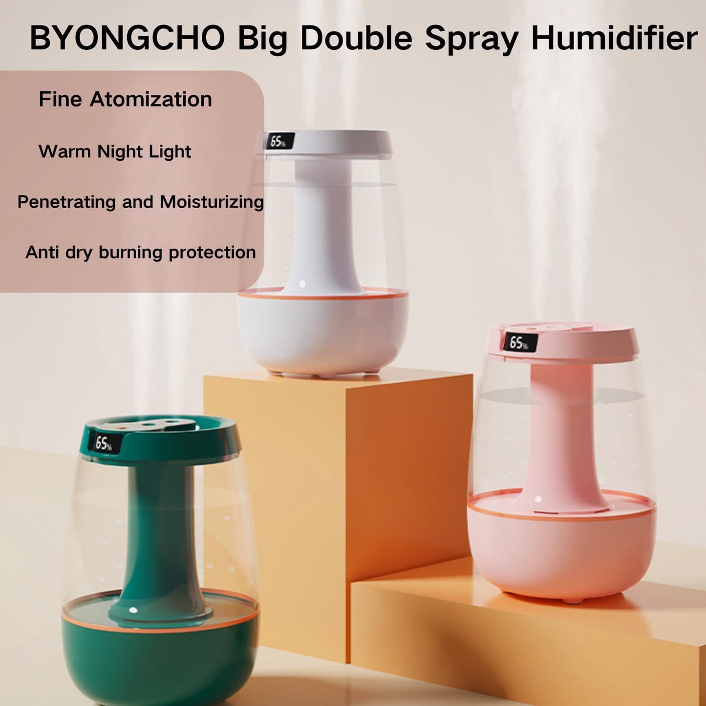Humidifier for Bedroom, 3L Cool Mist Humidifiers with 25dB Quiet Air Humidifier with Night Light Waterless Auto Shut-Off for Home Baby Office Travel