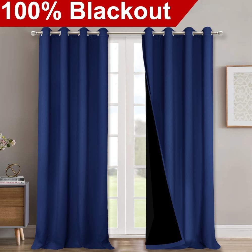 NICETOWN 100% Blackout Blinds, Set of 2, 46" x 102", Royal Blue, Laundry Room Decor Window Treatment Curtains for Large Patio Sliding Door, Thermal Insulated Curtains for Bedroom
