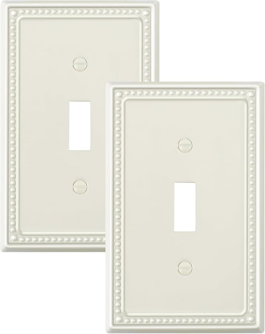 2-Pack Single Toggle Light Switch Cover Plate, Pearls Decorative Switch Plate Covers, Light Almond 1 Gang Metal Wall Plate, Corrosion Resistant