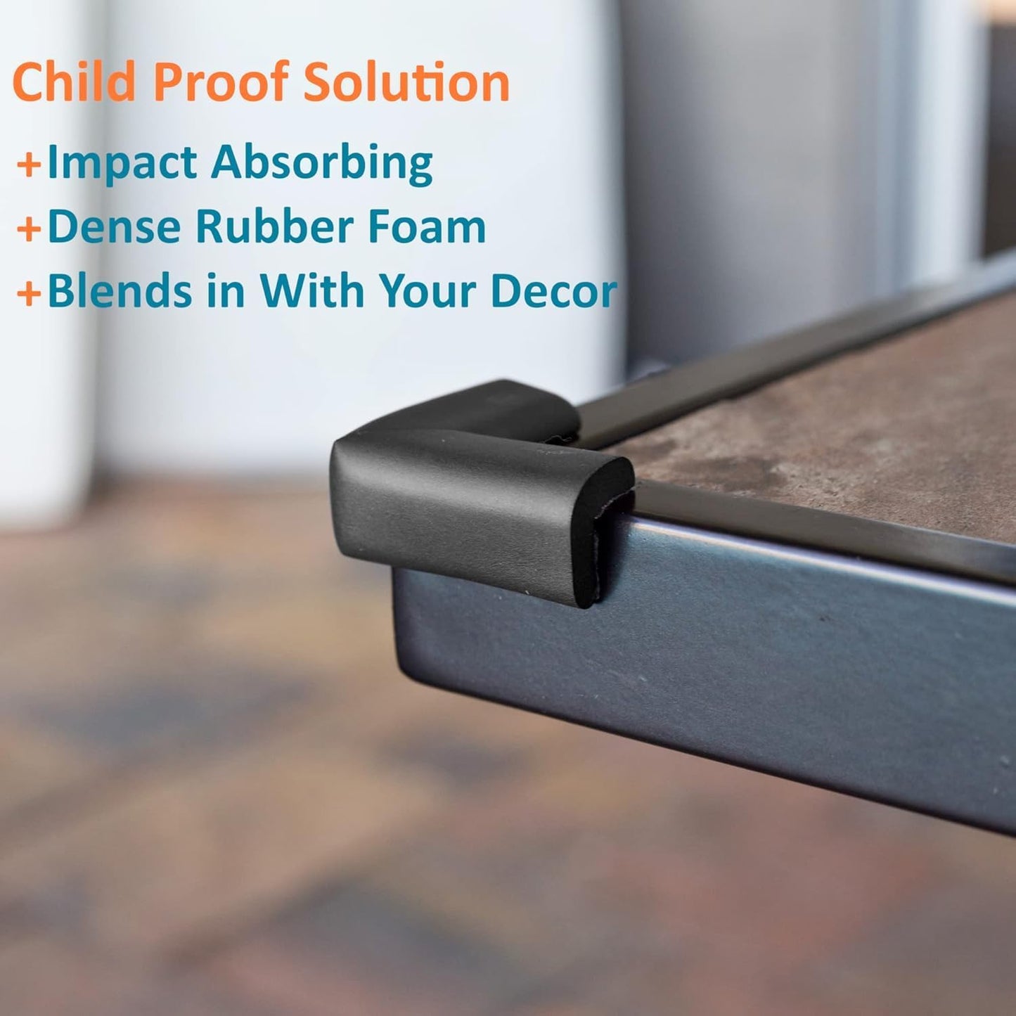 Baby Proof Corners & 15ft Edges with Furniture Corner & Edge Safety Bumpers, Impact-Absorbent Bumper & 4 Foam Corner Protectors, Cushy, Thick, Odorless Table Edge Protectors for Baby, Child | Black