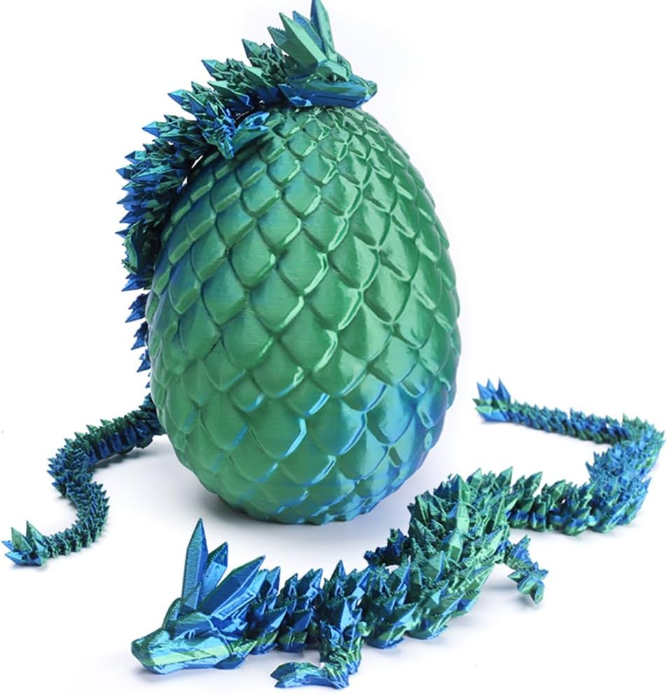 Tfork 3D Printed Dragon Eggs with Dragon Inside Crystal Articulated Fidget Dragon Easter Egg Toy Adults Funny Gift Laser Green