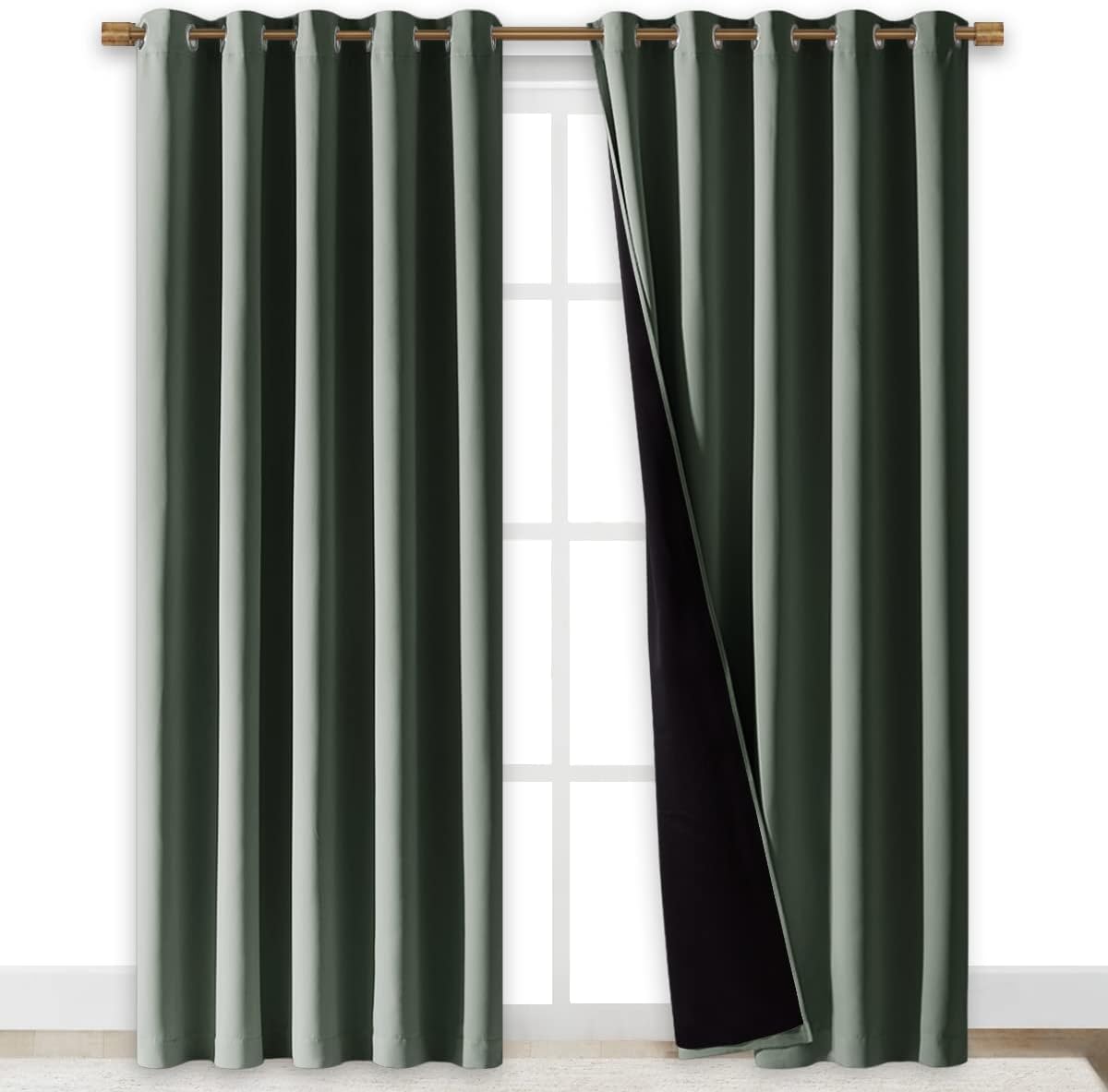 NICETOWN 100% Blackout Window Curtain Panels, Cold and Full Light Blocking Drapes with Black Liner for Nursery, 84" Drop Thermal Insulated Draperies (Dark Mallard, 2 Pieces, 70" Wide Each Panel)