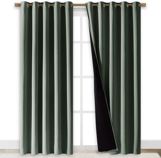 NICETOWN 100% Blackout Window Curtain Panels, Cold and Full Light Blocking Drapes with Black Liner for Nursery, 84" Drop Thermal Insulated Draperies (Dark Mallard, 2 Pieces, 70" Wide Each Panel)