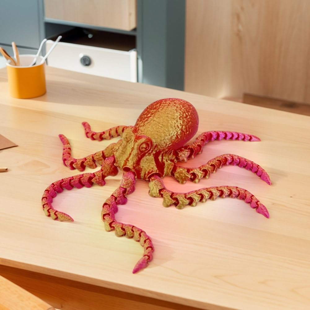 3D Printed Octopus Animals Toy Articulated Octopus Fidget Toy 3D Printed Gift Creative Ornament Articulated Octopus Toys Home Decor(Laser Red Gold)