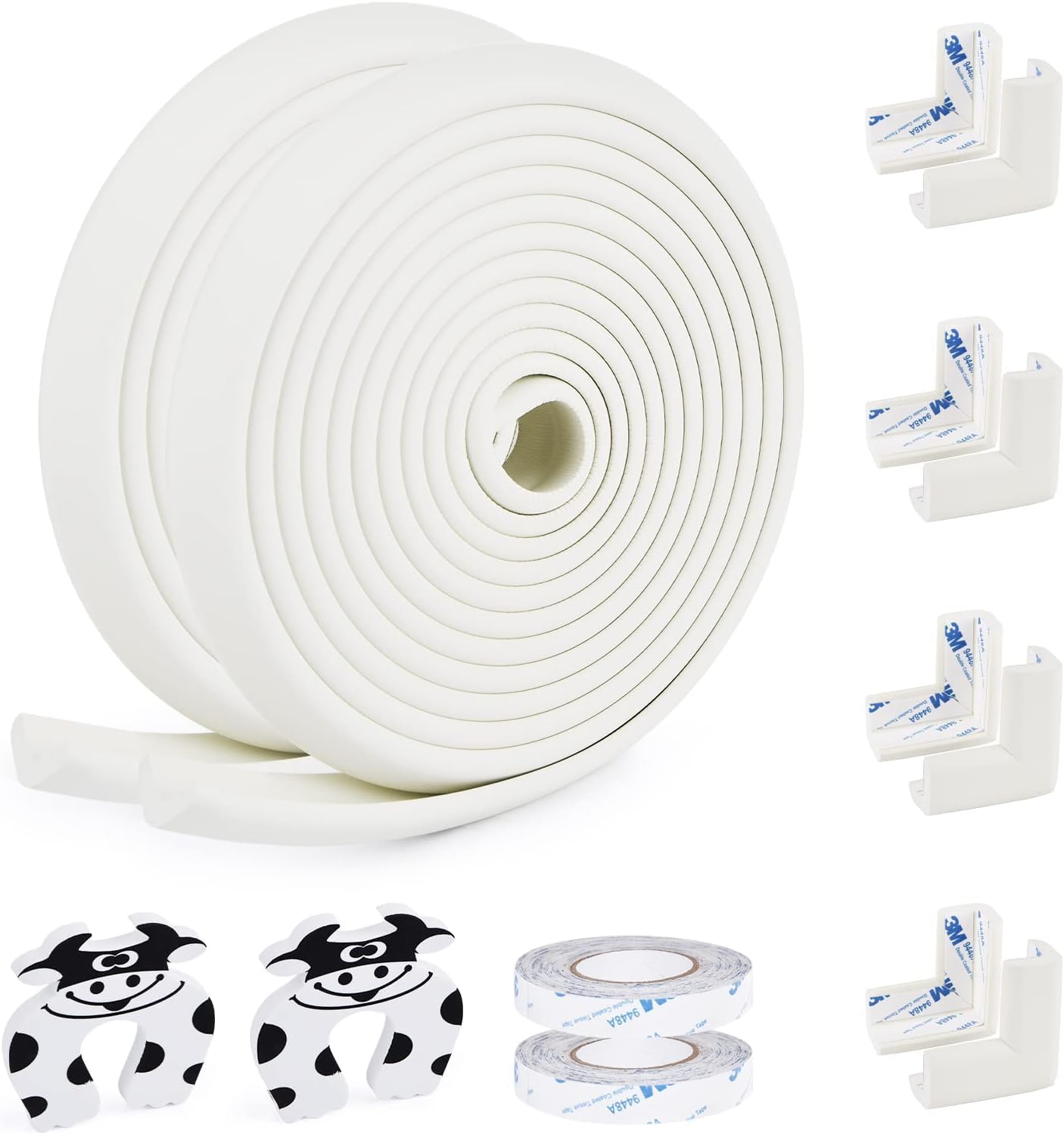 Baby Proofing Edge and Corner Guards, 2 Pack Safety Furniture Bumper with 3M Double-Sided Tape, Child Corner Protector for Fireplace, Table, Stair, Cabinet (Beige White)