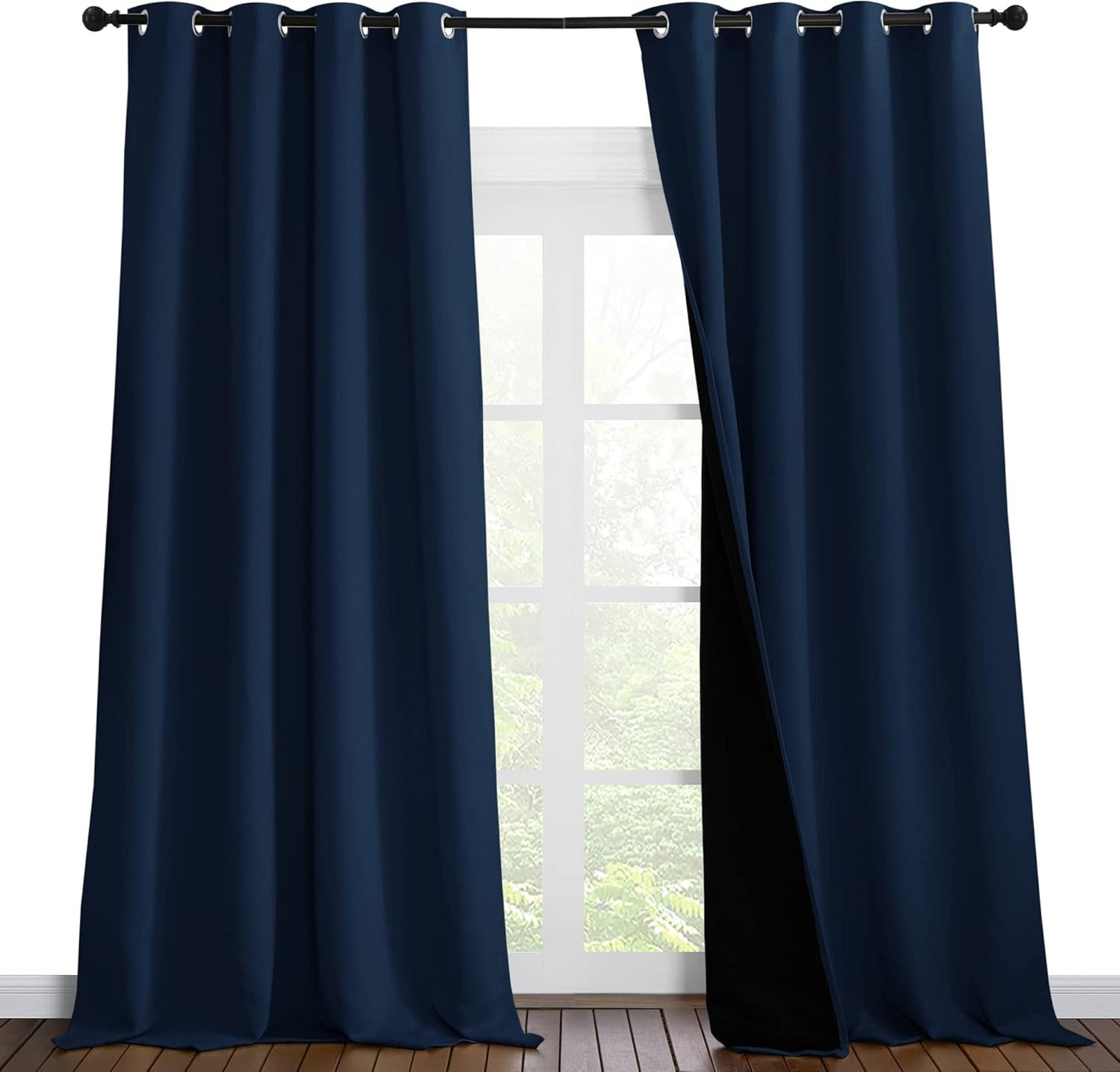 NICETOWN 100% Blackout Blinds, Laundry Room Decor Window Treatment Curtains, Thermal Insulated Energy Smart Drapes and Draperies for Villa, Hall and Studio, Navy Blue, Set of 2, 55 inches x 96 inches