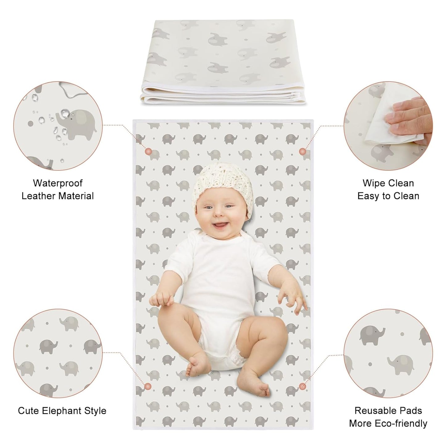 Vegan Leather Baby Changing Mat - Wipeable Portable Changing Pad 2 Pack, Foldable Travel Changing Mat for Baby, Newborns Toddlers Shower Gifts (Rainbow&Elephant,15.75"*28")