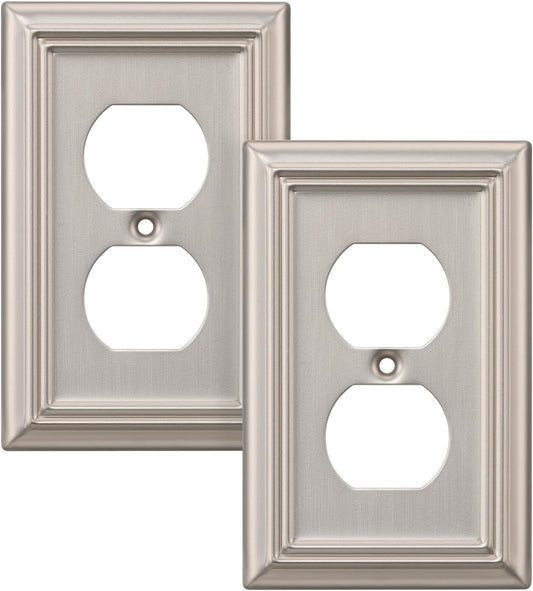 DEWENWILS Duplex Outlet Covers, Brushed Nickel Outlet Wall Plates, 4.92" x 3.14" Light Switch Cover Plates, Metal Electrical Outlet Cover Plates, 2 Pack