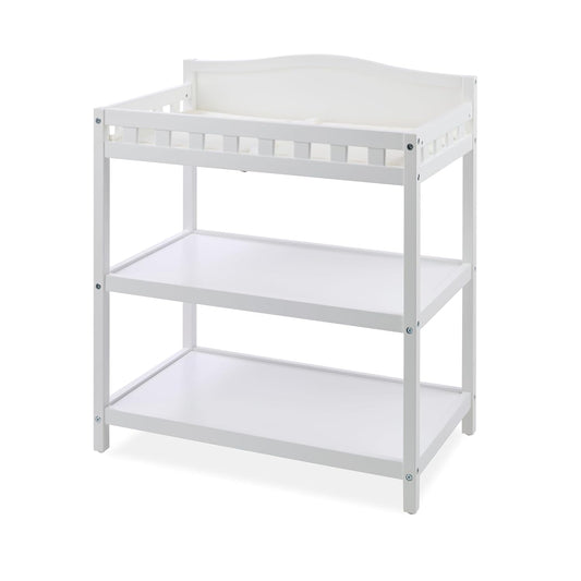 Badger Basket Baby Changing Table with Pad & Shelves - Wooden Changing Table with Storage - Nursery Change Table for Diapers & Baby Essentials, White