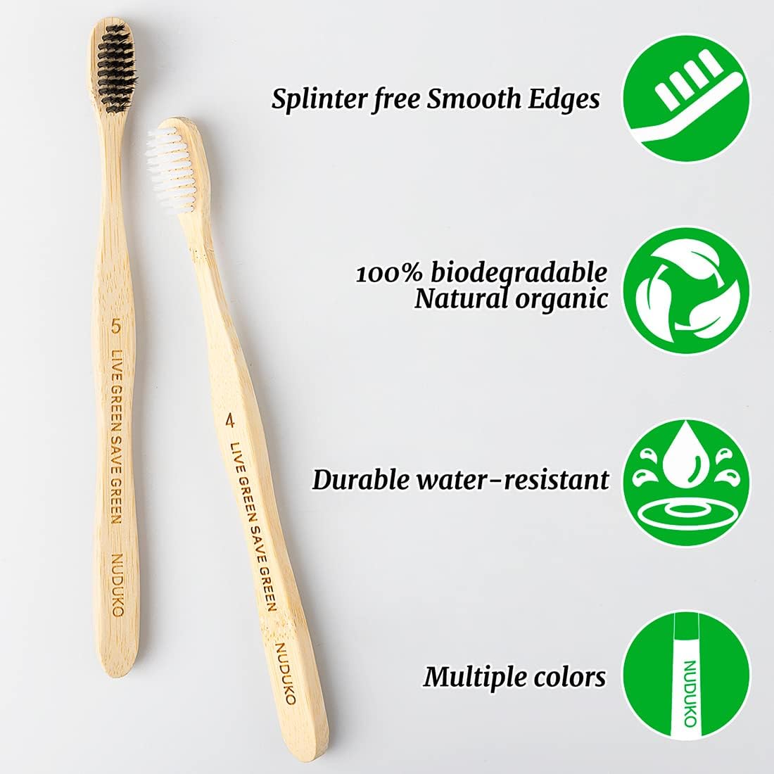Bamboo Toothbrushes Soft Bristles, Biodegradable Eco-Friendly Toothbrush 10 Pack, BPA Free Charcoal Bamboo Tooth Brush, Organic, Natural, Green and Compostable Tooth Brushes