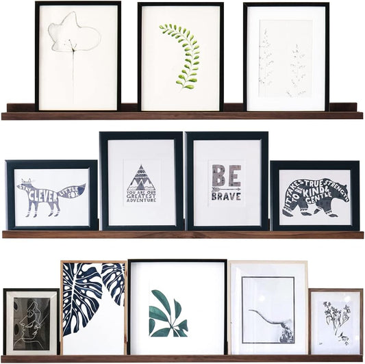 AZSKY 36 Inch Wall Mounted Floating Shelves for Home Decoration,Picture Display Wall Ledge Shelf for Bedrooms,Office,Living Room, Kitchen, Deep Walnut Wood Wall Shelf,3 Same Sizes