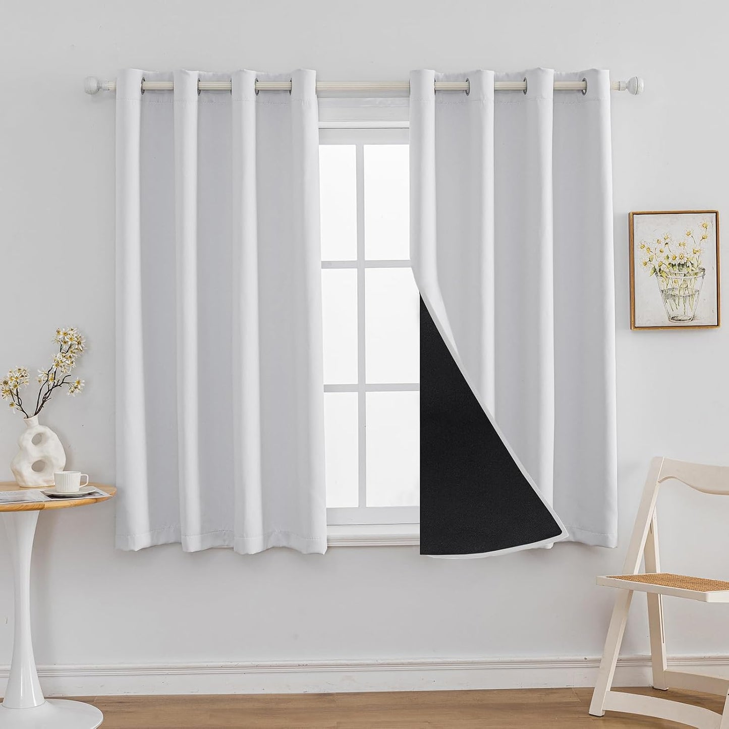Anytime 100% Blackout Curtain Set, Thermal Insulated & Energy Efficiency Window Draperies for Guest Room, Full Shading Panels for Shift Worker and Light Sleepers（Greyish White, 2 Panels, 52W x 63L）