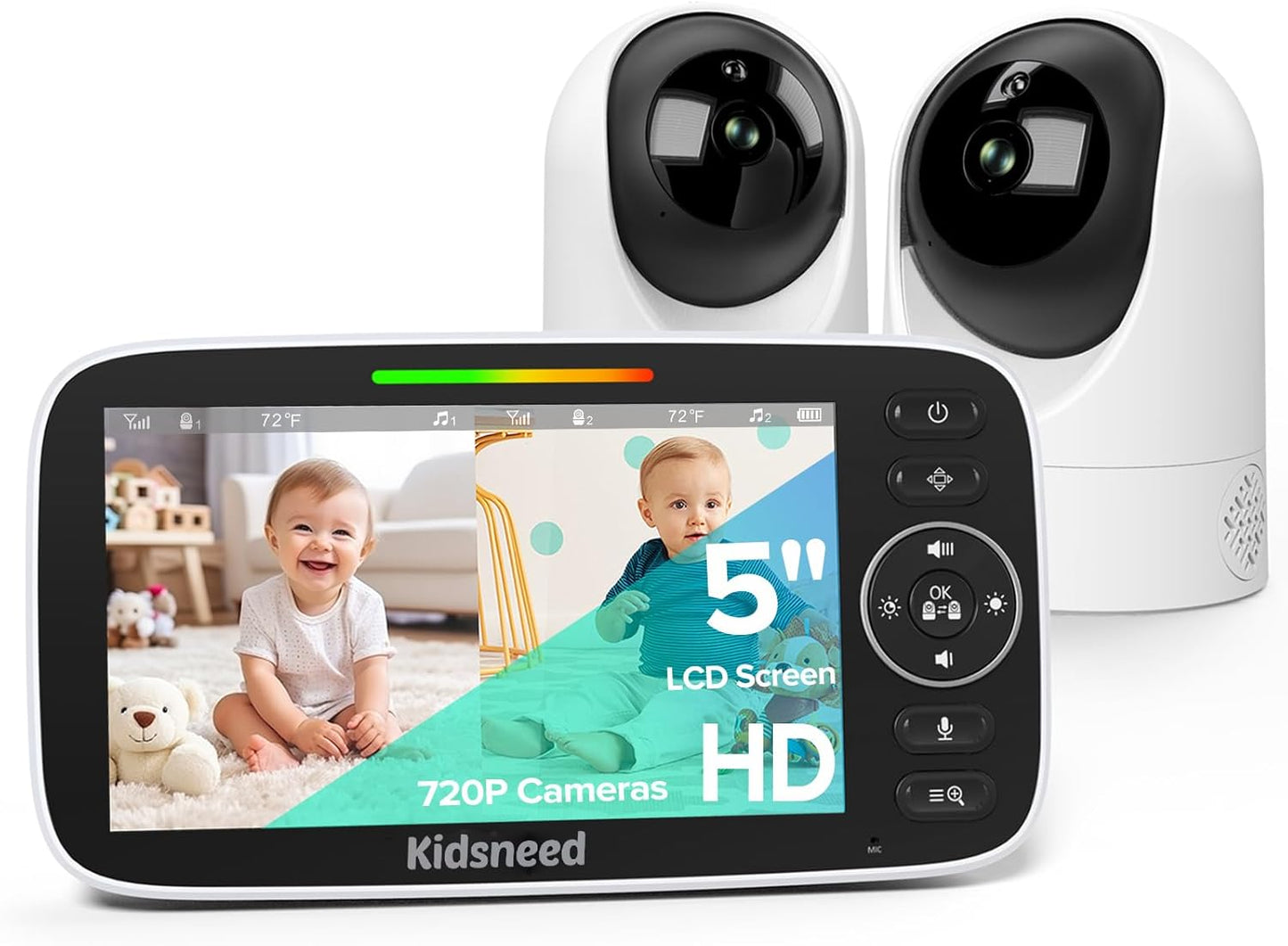 Kidsneed 5" Split Baby Monitor with 2 HD 720P Cameras