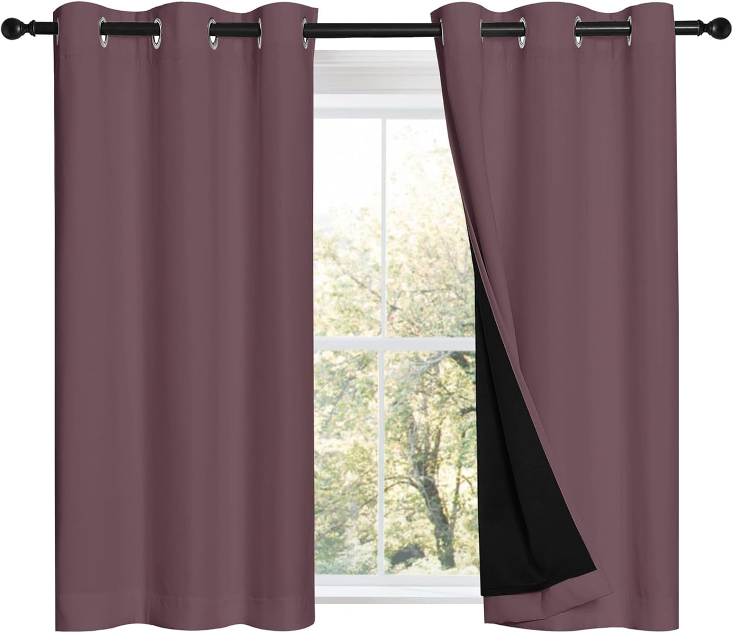 NICETOWN Dry Rose 100% Blackout Curtains 45 inches Long, 2 Thick Layers Completely Blackout Window Treatment Thermal Insulated Lined Drapes for Small Window (1 Pair, 42 inches Width Each Panel)
