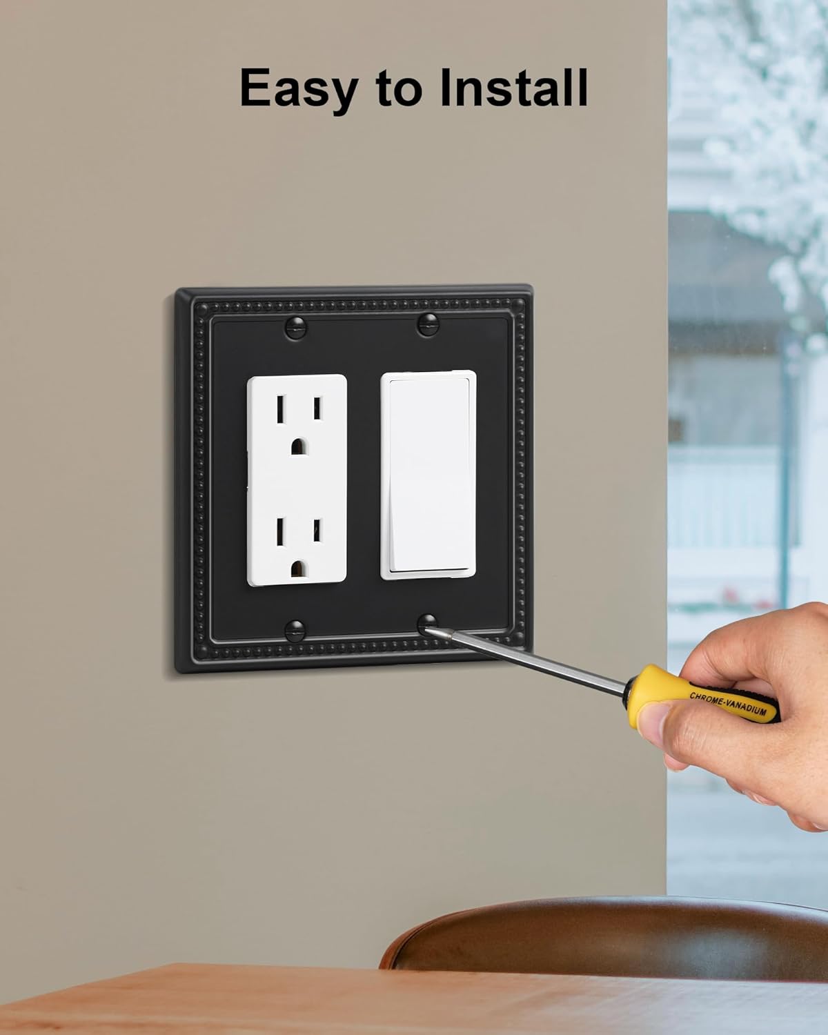 2-Pack Triple Toggle Light Switch Cover Plate, Pearls Decorative Switch Plate Covers, Black 3 Gang Metal Wall Plate, Corrosion Resistant