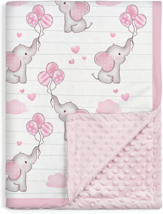SANDJEST Elephant Kid Blanket for Girl - 30 x 40 Minky Throw Blankets for Girls - Gift for Kids on Birthday