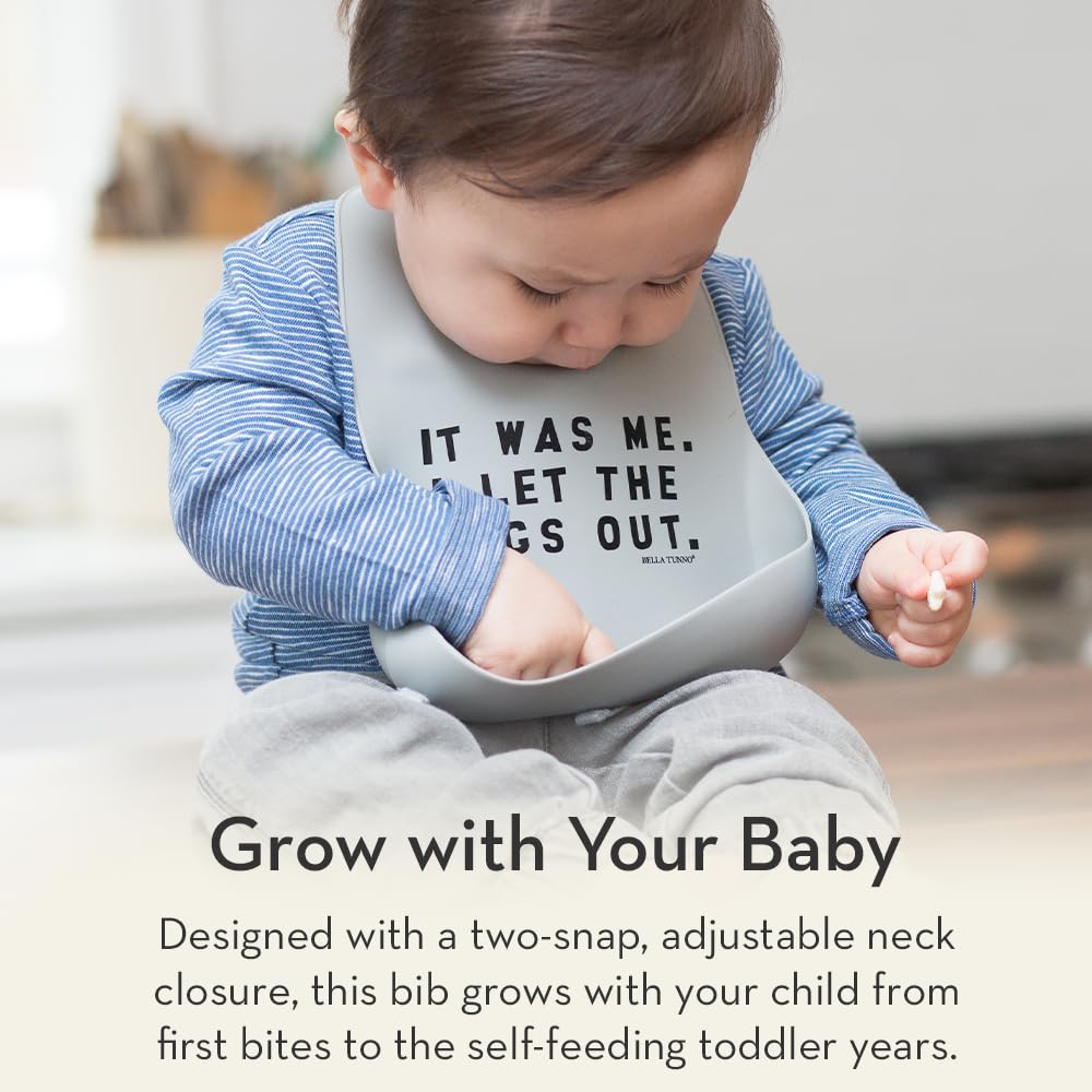 Baby Bib for Eating by Bella Tunno, Set of 2 Waterproof Silicone Bibs with Large Food Catcher, Adjustable Fit for Babies 4-12 months & Toddlers 1-3 Years, Boys & Girls, Miss Mess & Brunch