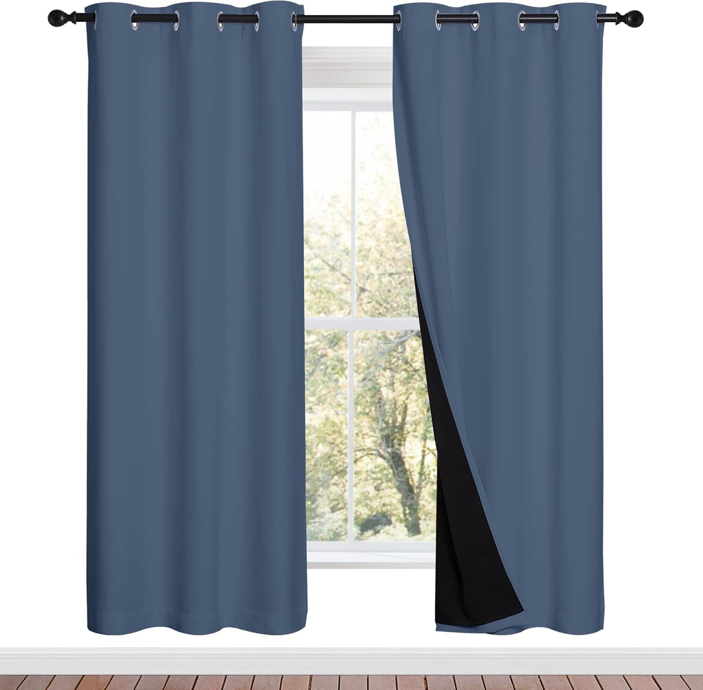 NICETOWN Full Shade Curtain Panels 72 inches Long, Pair of Energy Smart & Noise Blocking Out Blackout Drapes for Guest Room Window, Thermal Insulated Lined Window Dressing (Stone Blue, 42x72)