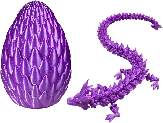 Dragon Eggs with Dragon Inside, 16.5 Inch Large 3D Printed Dragon Egg Articulated Dragon Crystal Dragon Executive Desk Toys Fidget Toy for Autism/ADHD (Purple, with Egg)