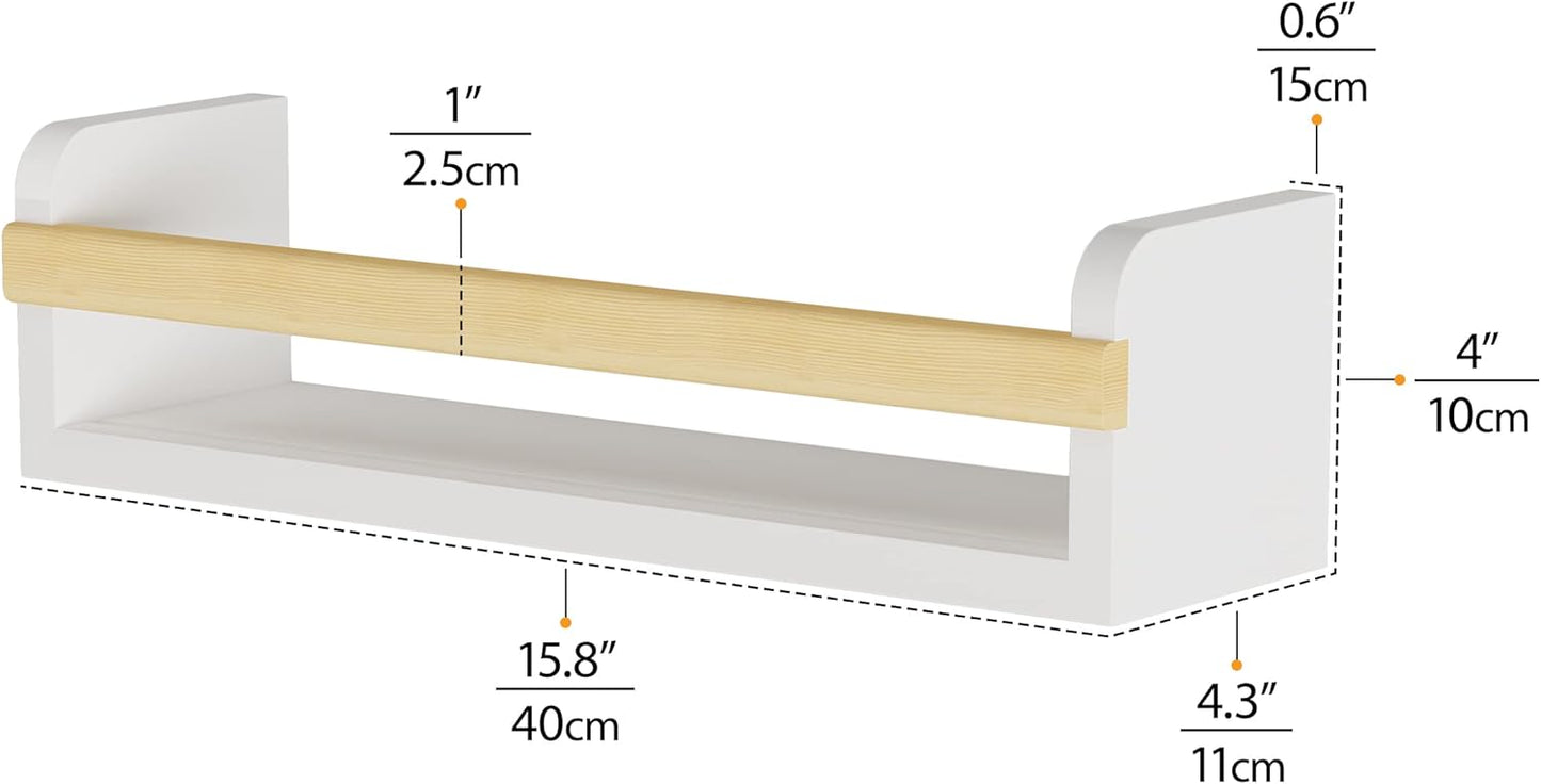 Wallniture Florida 24 inch Wall Bookshelf for Kids Room, Floating Shelves Nursery Decor, Wood White Wall Shelf Set of 2 Kitchen, Bathroom Decor (16'')