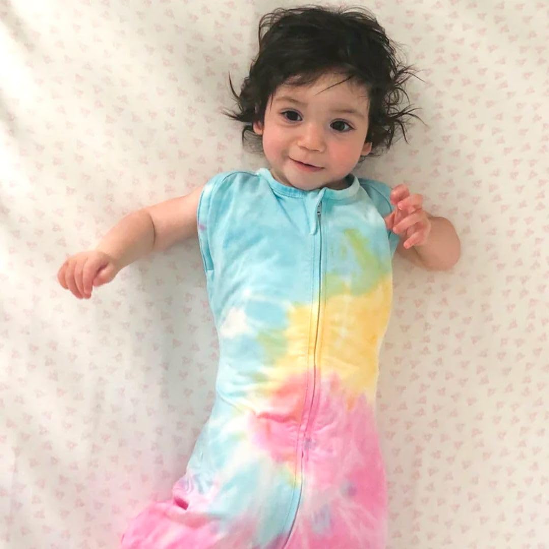 Happiest Baby Sleepea 5-Second Swaddle - 100% Organic Cotton Baby Swaddle Blanket - Doctor Designed Promotes Healthy Hip Development (Tie Dye Rainbow, Medium)