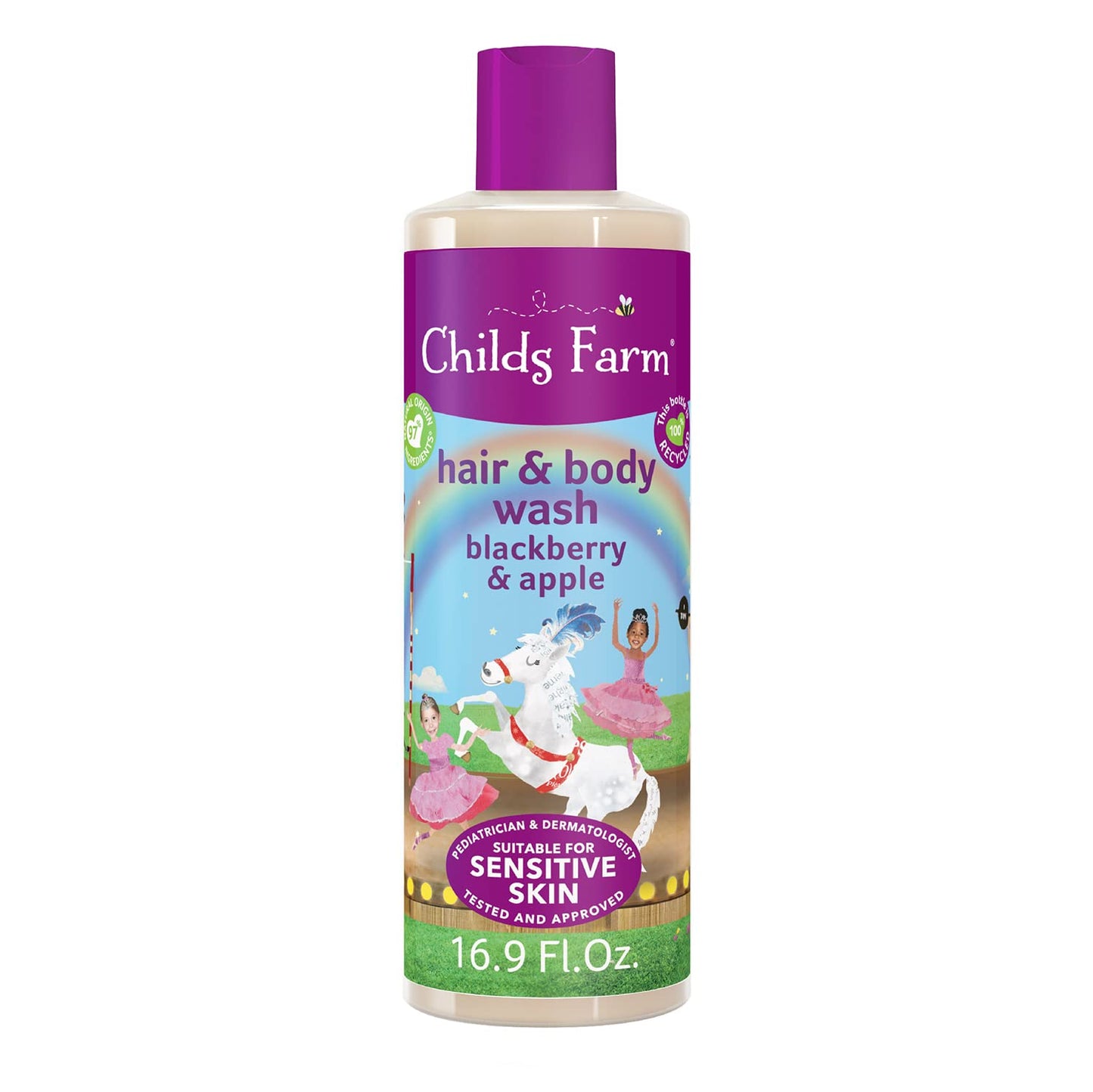 Childs Farm, Kids Hair & Body Wash for Dry, Sensitive Skin, Blackberry & Organic Apple, Gently Cleanses, Vegan, Cruelty-Free, 16.9 fl oz
