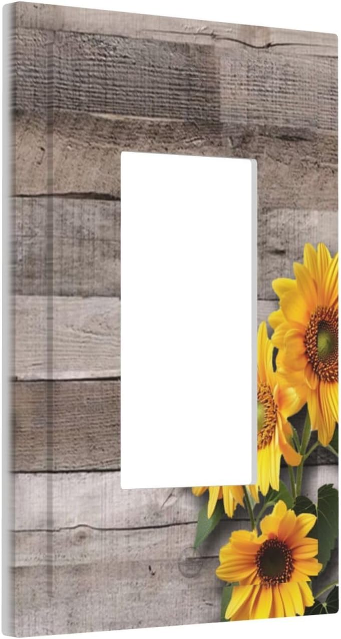Sunflower Rustic Brown Gray Wood Decorative Outlet Covers 1 Gang Single Rocker Light Switch Cover Plate Wall Plates GFCI Faceplate for Farmhouse Home Decor