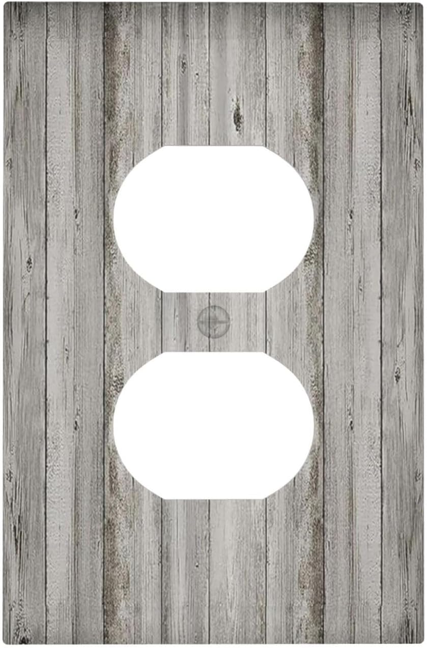 Outlet Covers Farmhouse Rustic Grey Barn Door Wood 1 Gang Duplex Wall Plate Decorative Switch Plates Electrical Receptacle Faceplate Light Switch Cover for Bedroom Cabin Decor