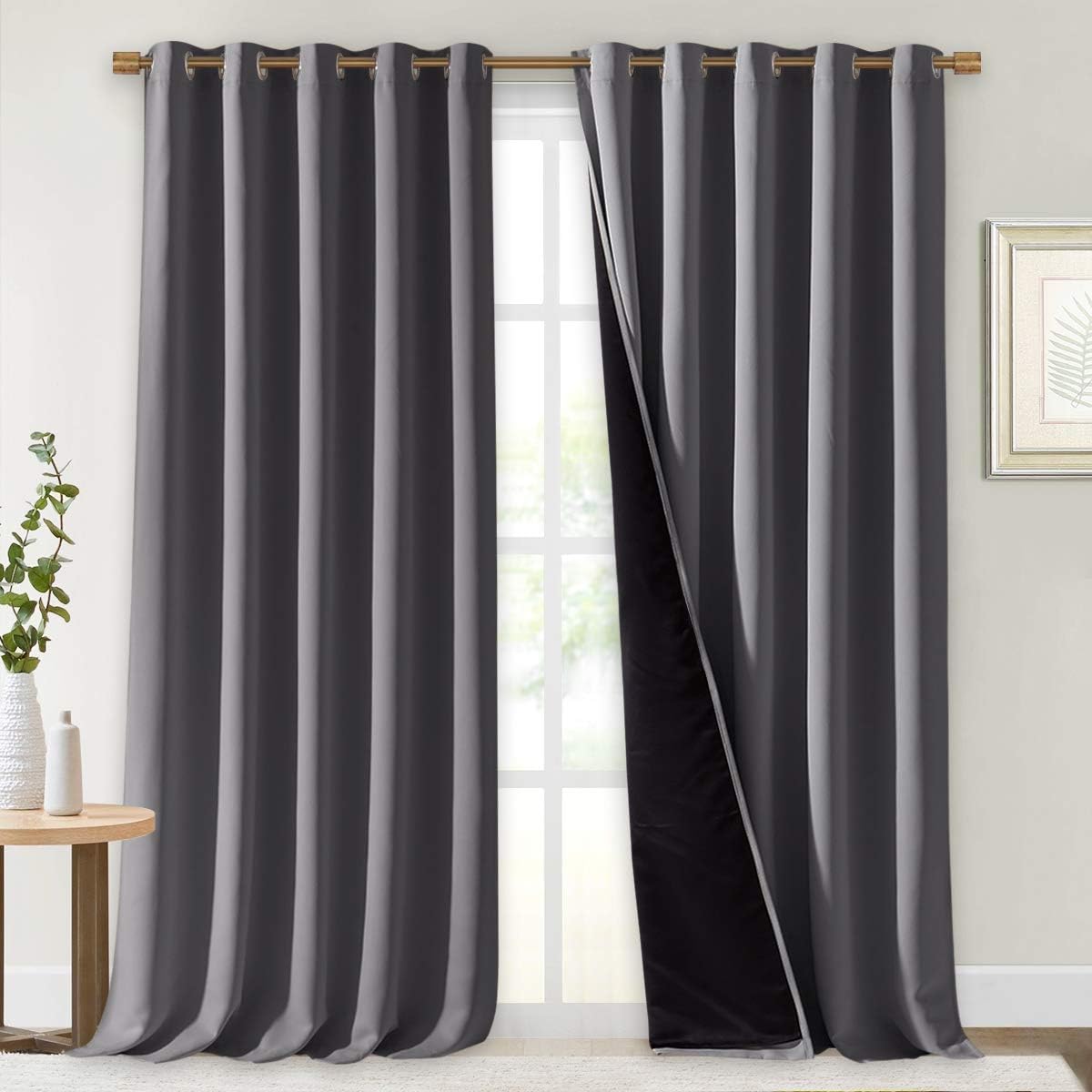 NICETOWN 100% Blackout Blinds, Laundry Room Decor Window Treatment Curtains for Large Patio Sliding Door, Thermal Insulated Grey Curtains for Bedroom, Set of 2, 70 inches x 108 inches