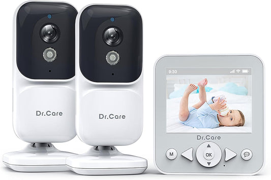 NeoView Video Baby Monitor with 2 Cameras, 2.8” Screen, 2-Way Audio, Video Loop Recording, Night Vision, Real-Time/VOX Monitoring, Temperature Sensor, Lullabies, Belt Clip Design