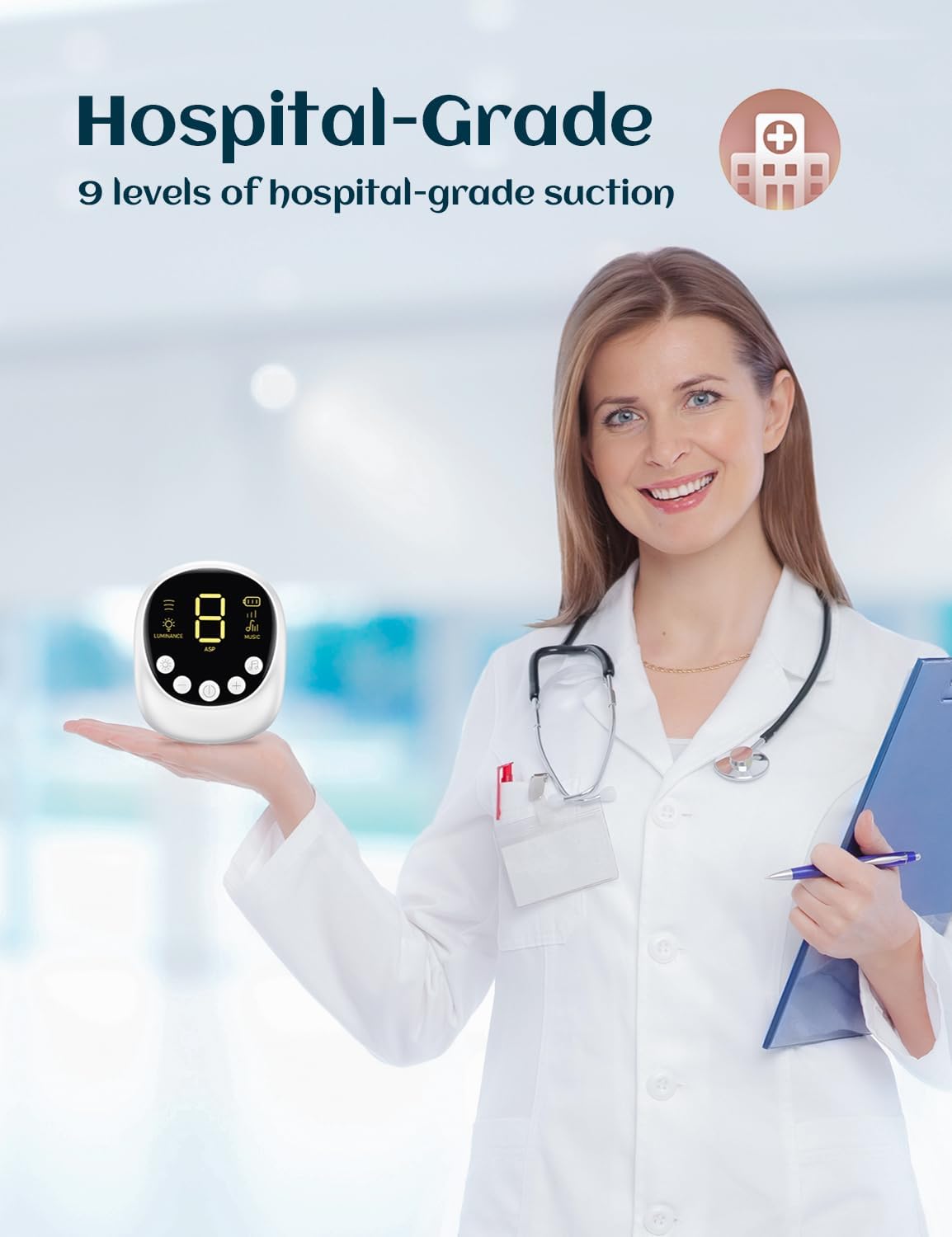 Nasal Aspirator for Baby, Hospital Grade, Electric Nose Sucker with Adjustable 9 Levels Suction, Rechargeable with Night Light and Nursery Rhyme, White