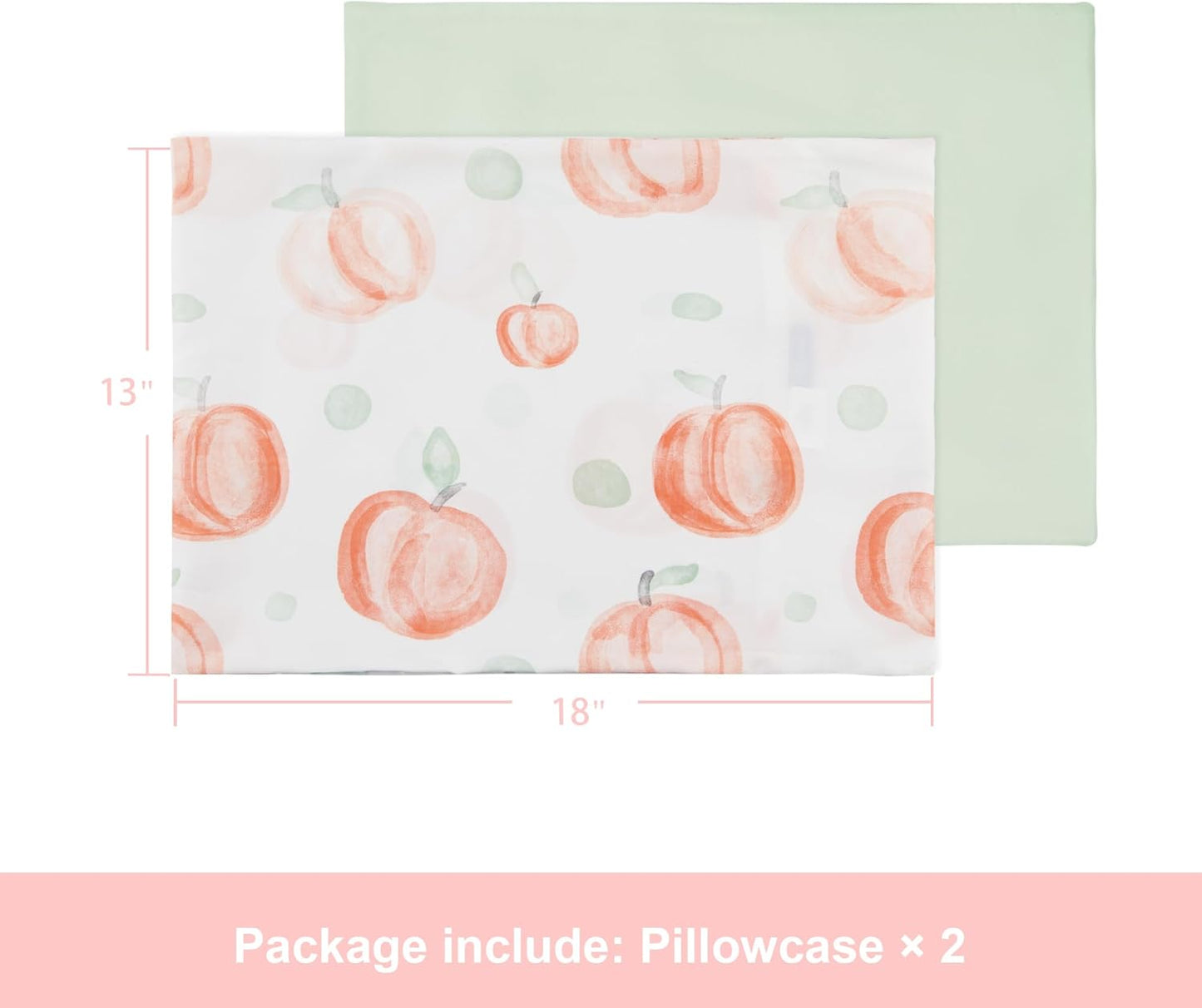 TILLYOU Toddler Pillowcases 13 x 18 Travel Pillow Case 2 Pack, Kids Pillowcases Machine Washable with Envelope Closure, Peach dot & Light Green
