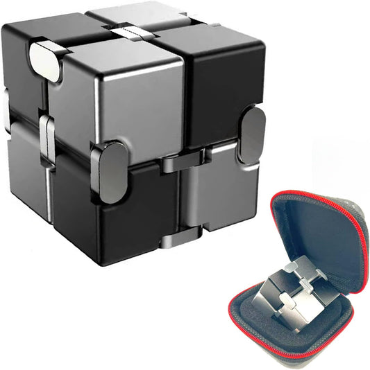 Metal Fidget Toys Infinity Cube for Men Anxiety Stress Relief Aluminum Alloy Material (Black & Silver)