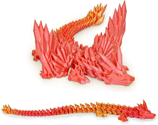 12“Crystal Dragon Without Wings & 9”Winged Articulated Dragon, 3D Printed Bulk Unique Funny Graduation Gifts for Kids, Executive Desk Fidget Toys Adults, Bath Pool water Toys (Gradient Orange-Red)